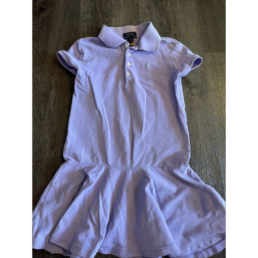 Polo Ralph Lauren Girls Lavender Purple Solid Knit Collared Logo Polo Dress 6X
